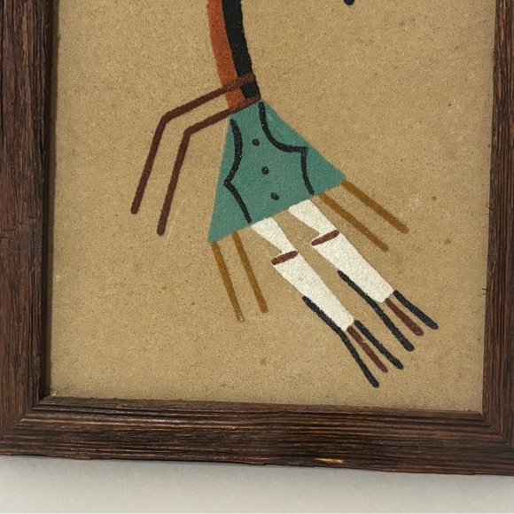 Vintage Native American Indian Traditional Sand Art Painting Wall Hanging 13 X 7 - Picture 3 of 5
